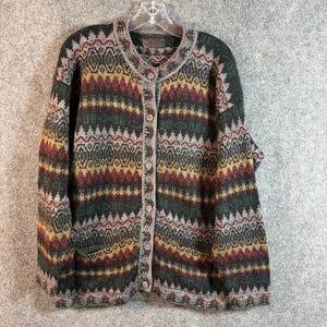 Vintage Sebsatex 100% Alpaca Fair Isle Cardigan Sweater Made in Peru Unisex M/L